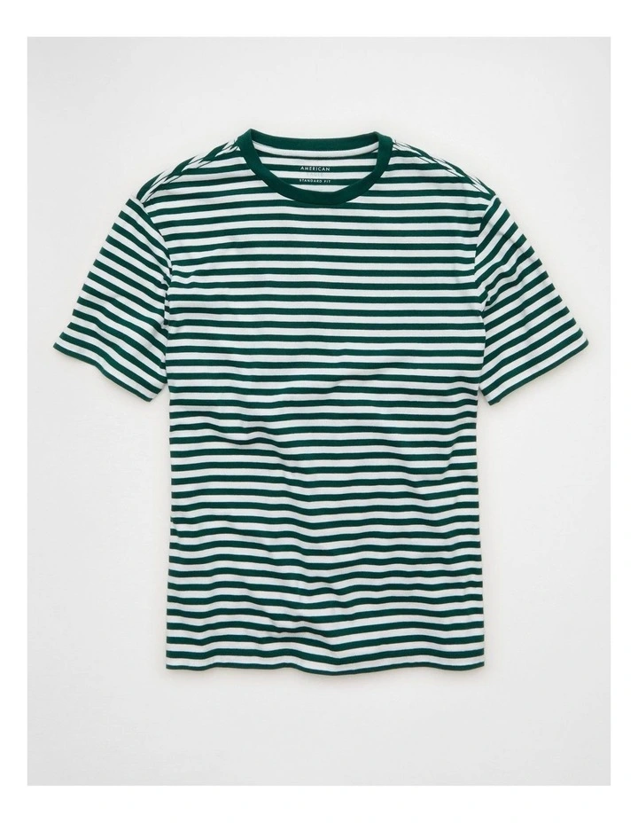 Standard Fit Lived-In T-Shirt in Green Stripe image 3