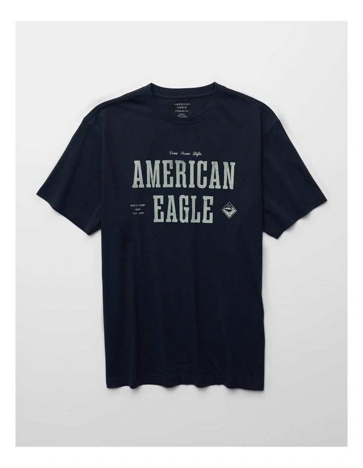 Standard Fit Graphic Logo T-Shirt in Navy image 3