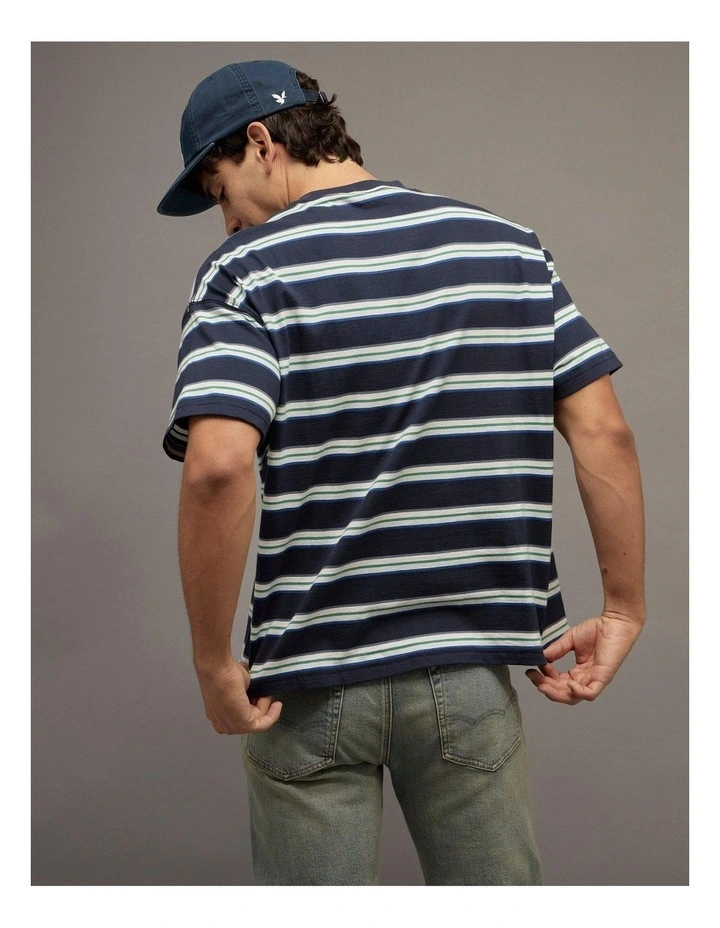 Relaxed Textured Slub T-Shirt in Navy Stripe image 2