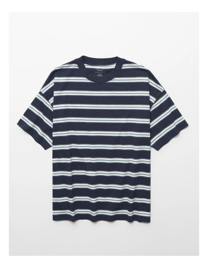 Relaxed Textured Slub T-Shirt in Navy Stripe image 3