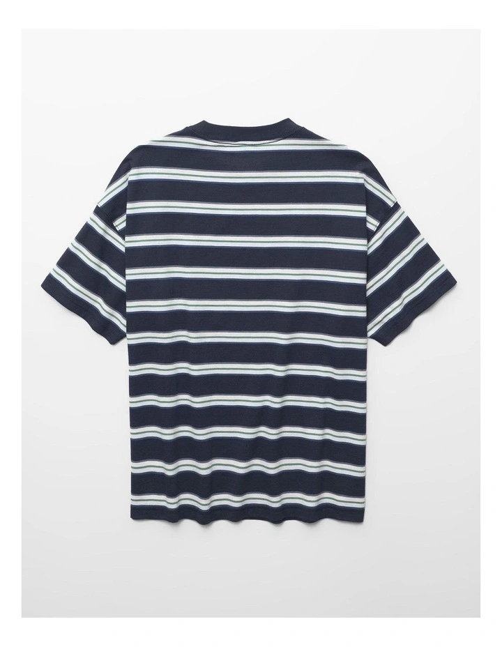 Relaxed Textured Slub T-Shirt in Navy Stripe image 4