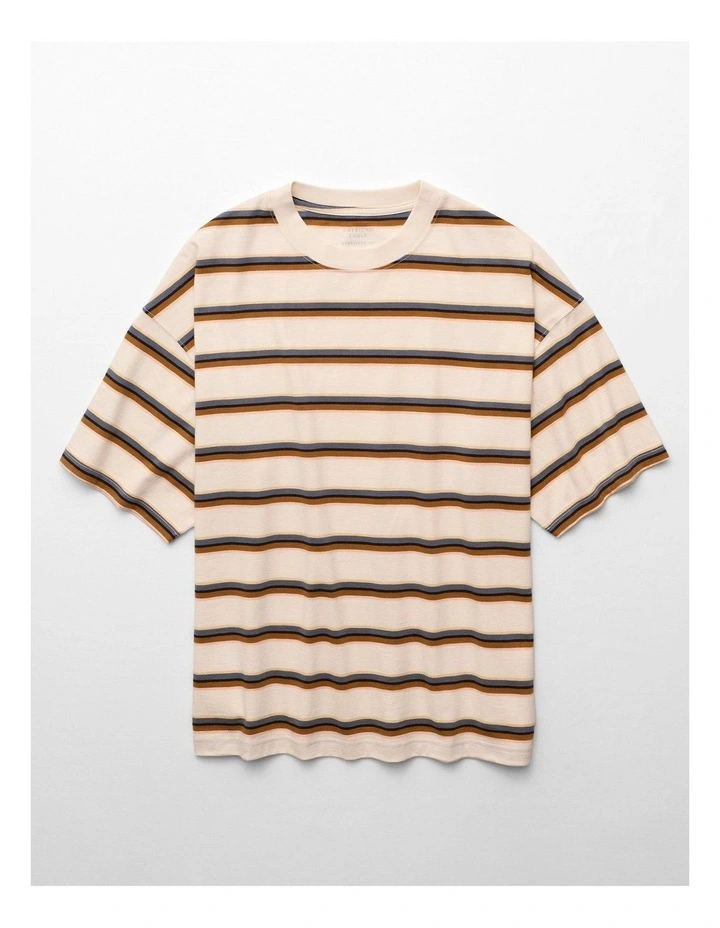 Relaxed Textured Slub T-Shirt in Cream Stripe image 3
