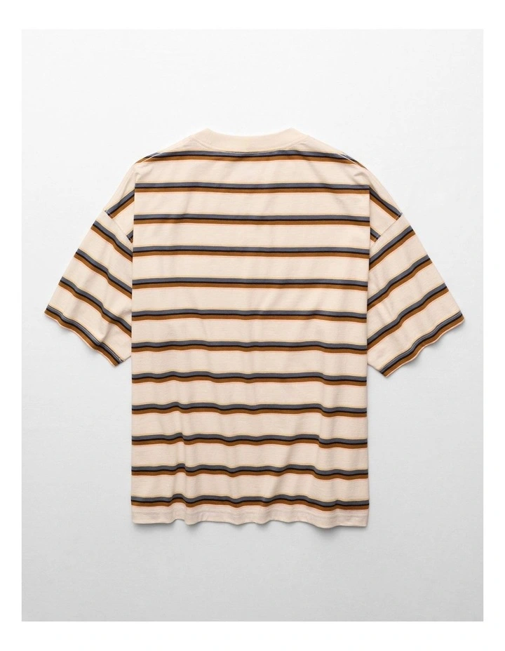 Relaxed Textured Slub T-Shirt in Cream Stripe image 4
