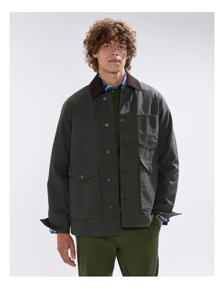 Jake Cotton Jacket in Dark Moss image 2