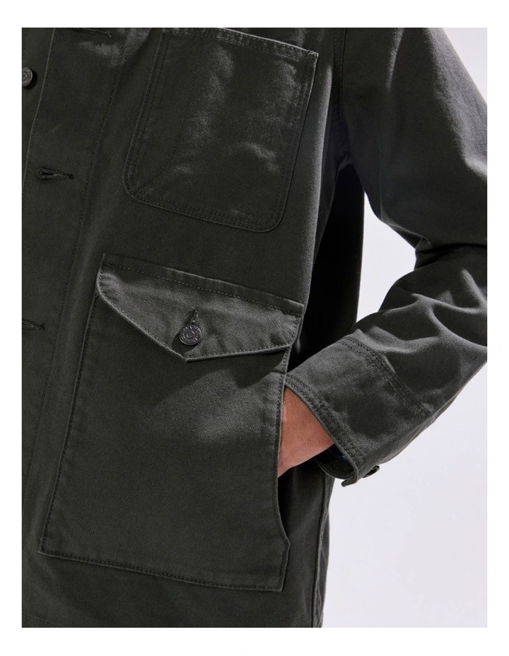 Jake Cotton Jacket in Dark Moss image 3