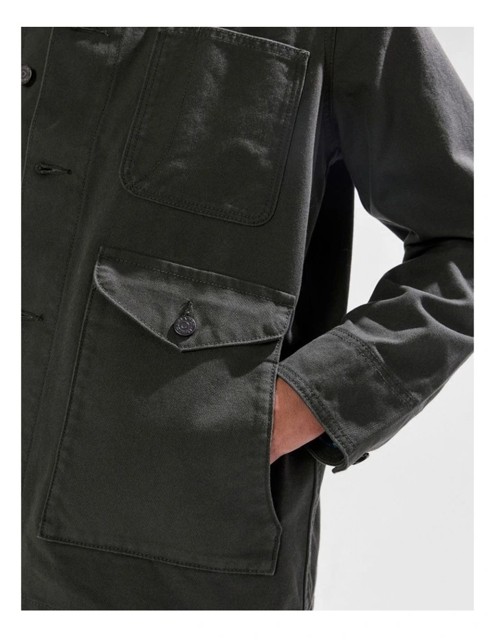 Jake Cotton Jacket in Dark Moss image 4