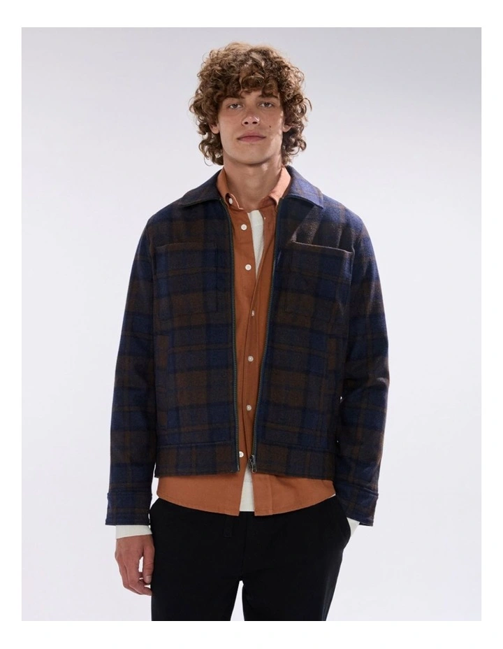 Victor Reversible Check Jacket in Blue/Khaki image 2