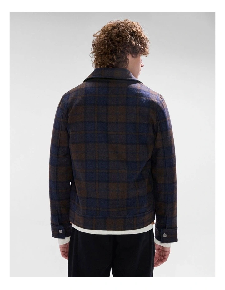 Victor Reversible Check Jacket in Blue/Khaki image 3