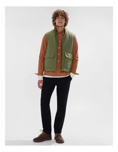 Rufus Brushed Cotton Vest in Olive Green