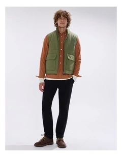 Rufus Brushed Cotton Vest in Olive Green