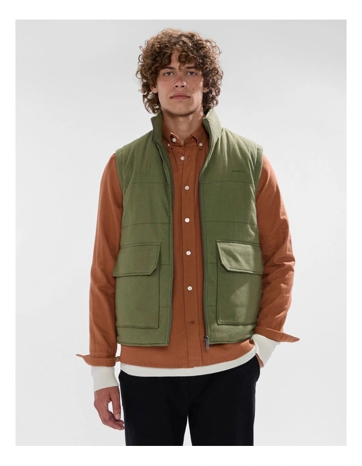 Rufus Brushed Cotton Vest in Olive Green image 1
