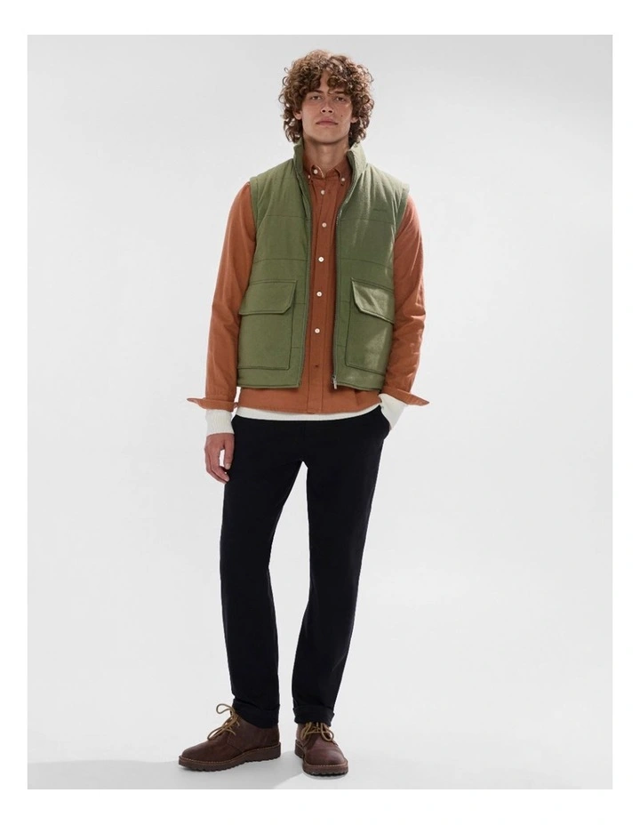 Rufus Brushed Cotton Vest in Olive Green image 2