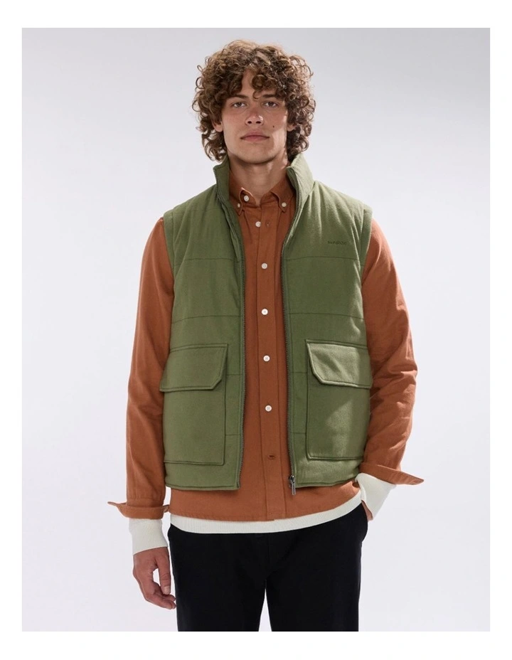 Rufus Brushed Cotton Vest in Olive Green image 2