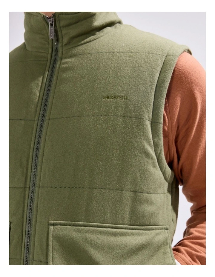 Rufus Brushed Cotton Vest in Olive Green image 3