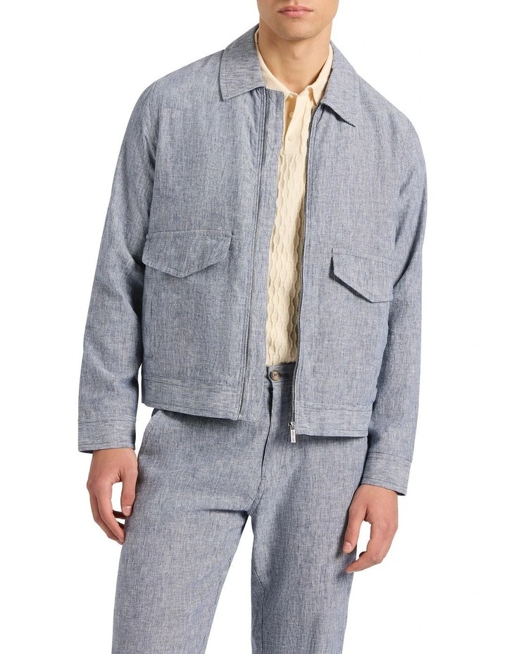 Tobias Linen Jacket in Navy Stripe image 2