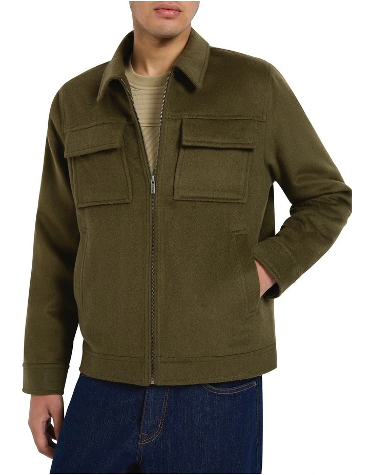 Axel Wool Blend Jacket in Dark Olive image 3