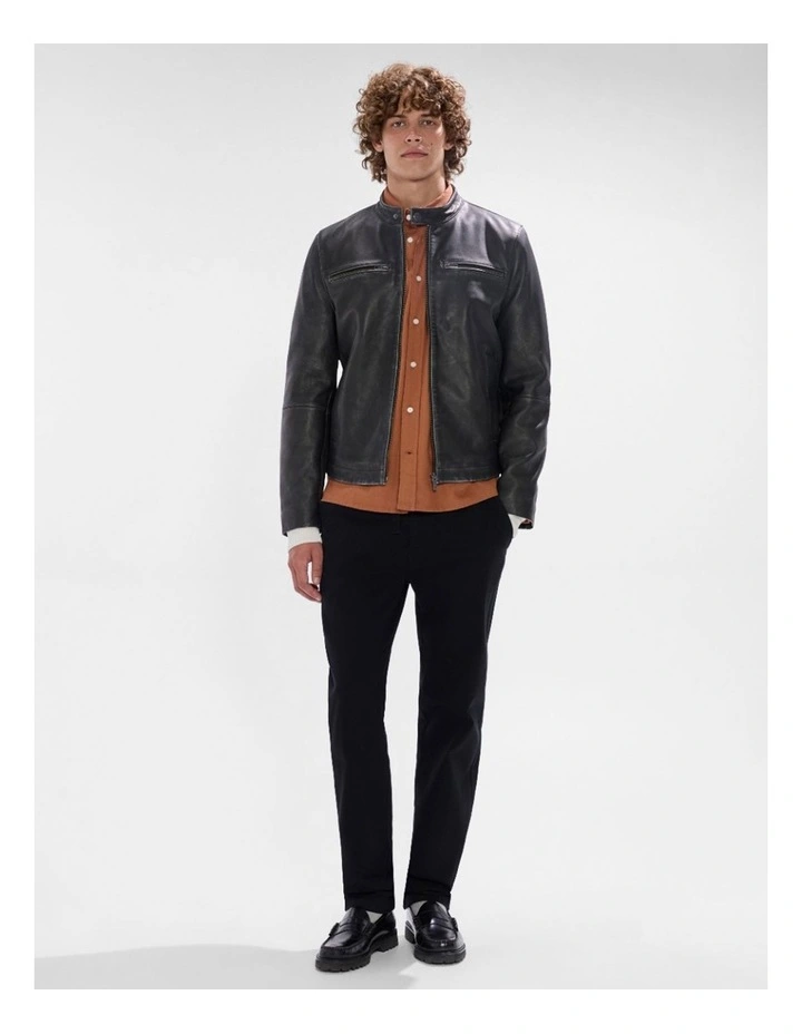 Oaks Leather Biker Jacket in Black image 2