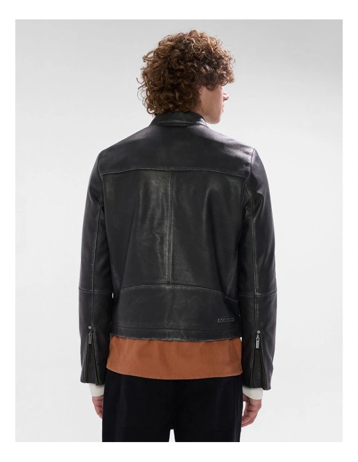 Oaks Leather Biker Jacket in Black image 3