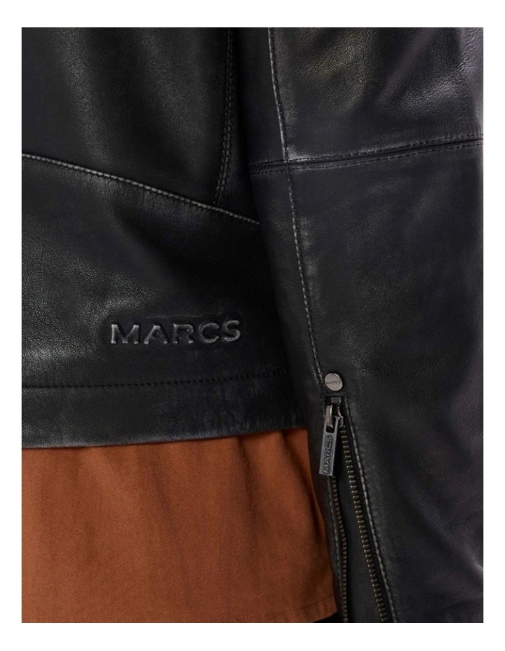 Oaks Leather Biker Jacket in Black image 4