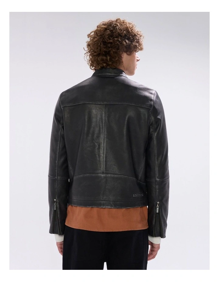 Oaks Leather Biker Jacket in Black image 5