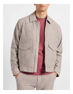 Tobias Linen Jacket in Brown Stripe