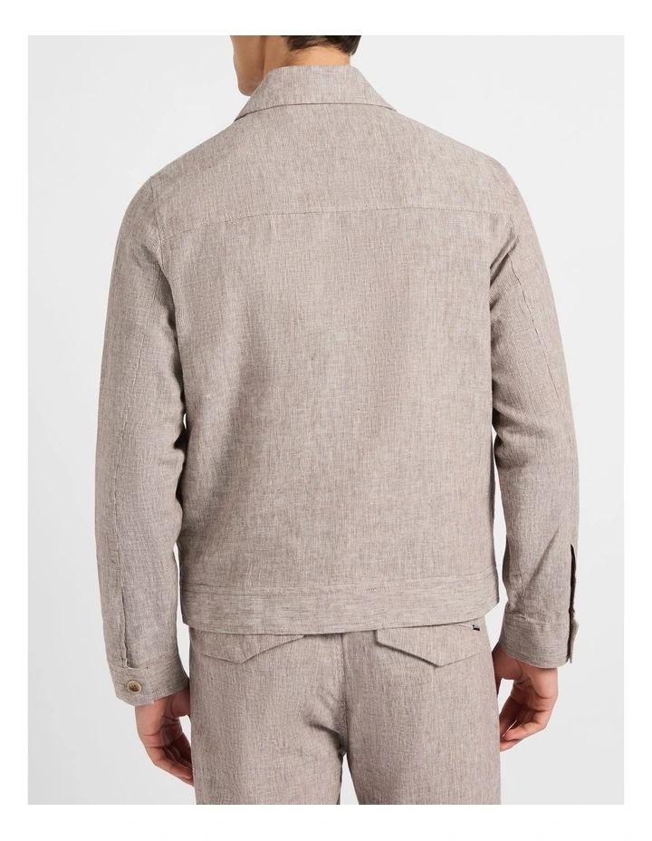 Tobias Linen Jacket in Brown Stripe image 3