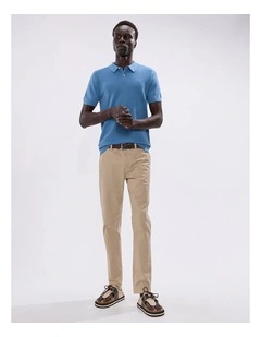 Noah Textured Knit Polo in Mid Blue