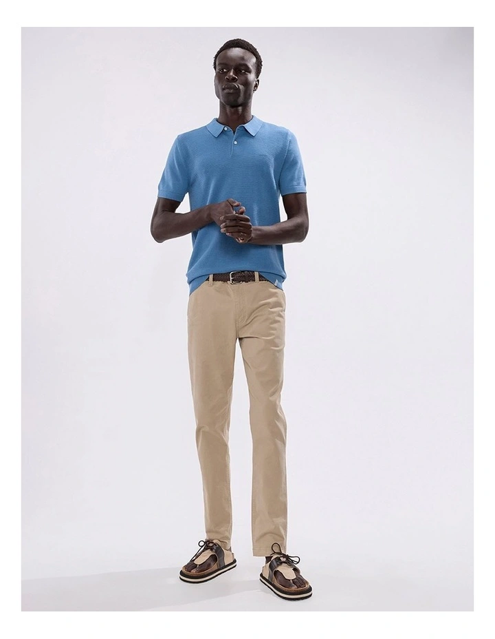 Noah Textured Knit Polo in Mid Blue image 1