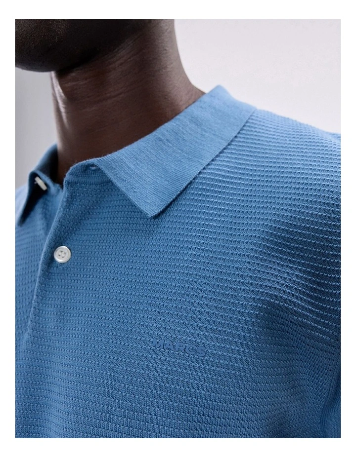 Noah Textured Knit Polo in Mid Blue image 3