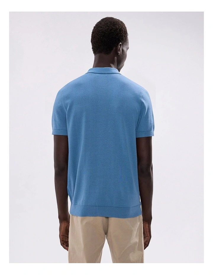 Noah Textured Knit Polo in Mid Blue image 5
