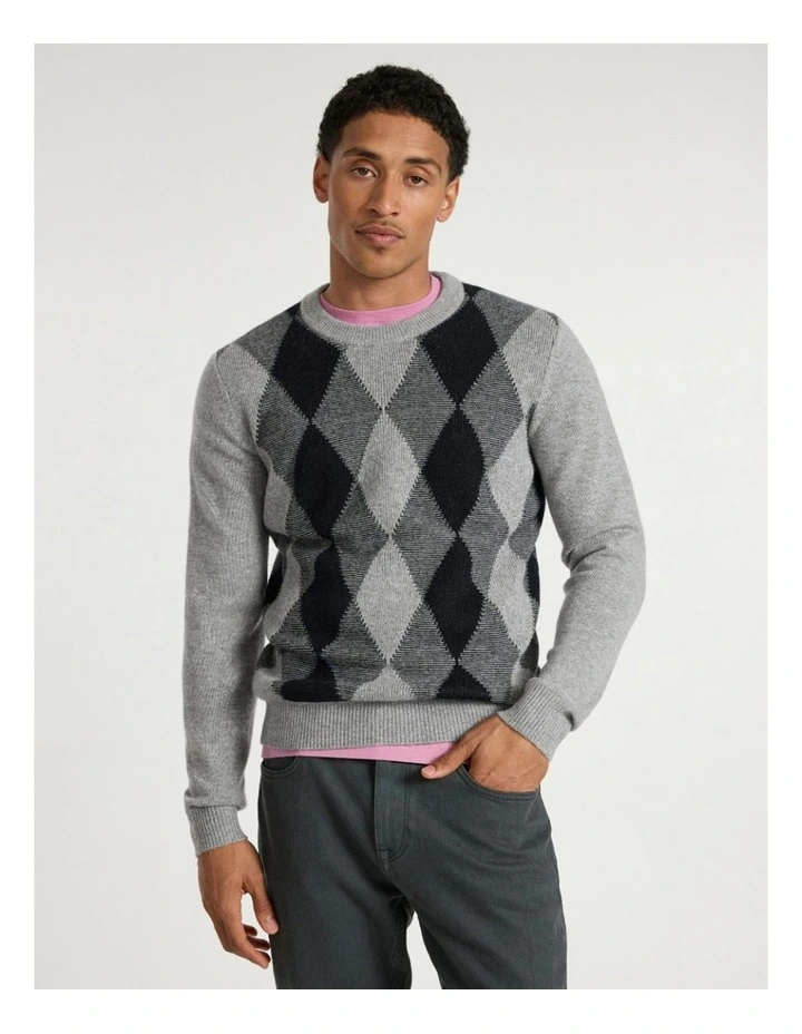 Matt Argyle Knit in Grey Multi image 2