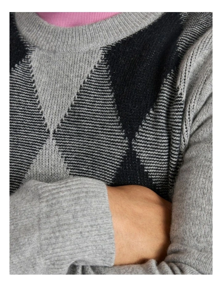 Matt Argyle Knit in Grey Multi image 3