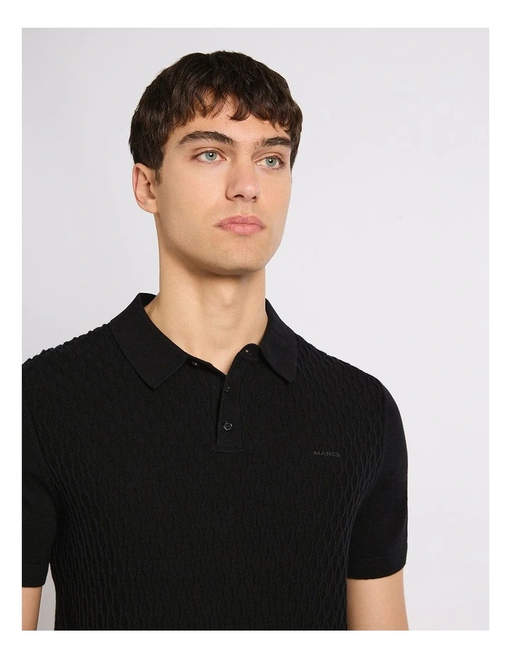 Lucas Cotton Knit Polo in Black image 2