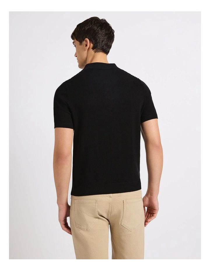 Lucas Cotton Knit Polo in Black image 3