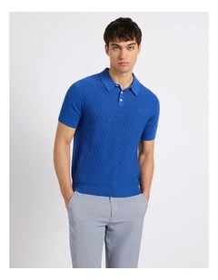 Lucas Cotton Knit Polo in Cobalt Blue