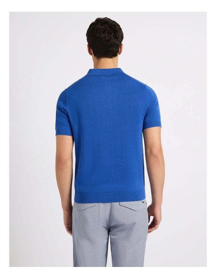 Lucas Cotton Knit Polo in Cobalt Blue image 3