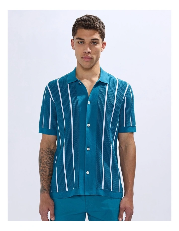 Jordi Stripe Knit Shirt in Dark Teal image 1
