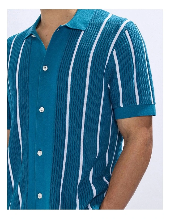Jordi Stripe Knit Shirt in Dark Teal image 2