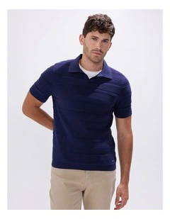 Kole Cotton Jacquard Knit Polo in Navy