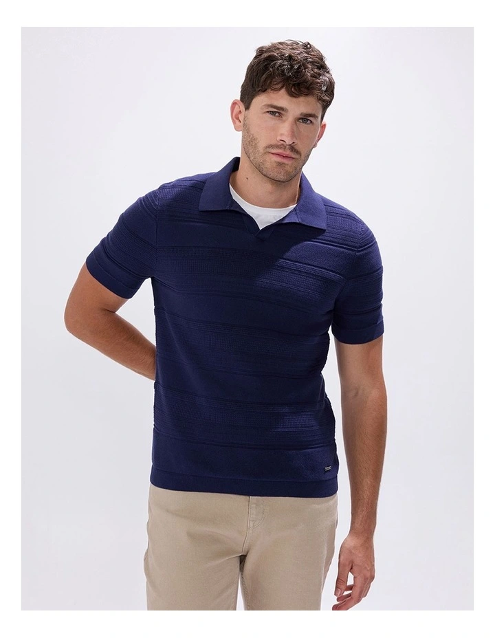 Kole Cotton Jacquard Knit Polo in Navy image 1