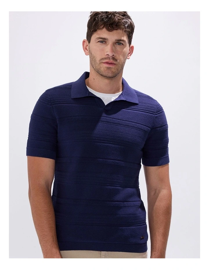 Kole Cotton Jacquard Knit Polo in Navy image 2