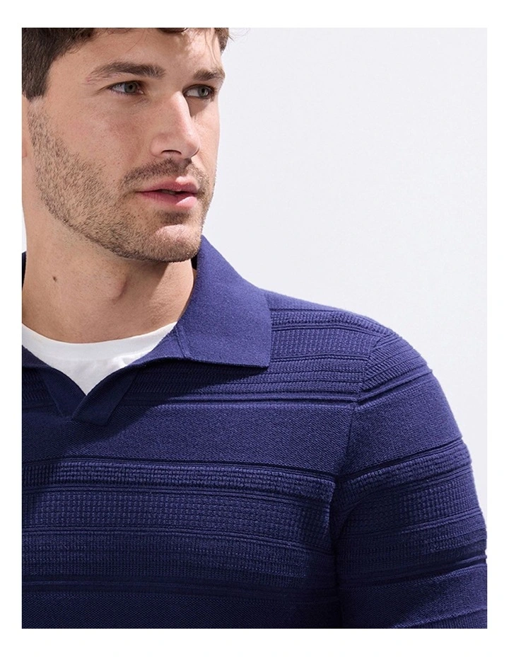 Kole Cotton Jacquard Knit Polo in Navy image 3