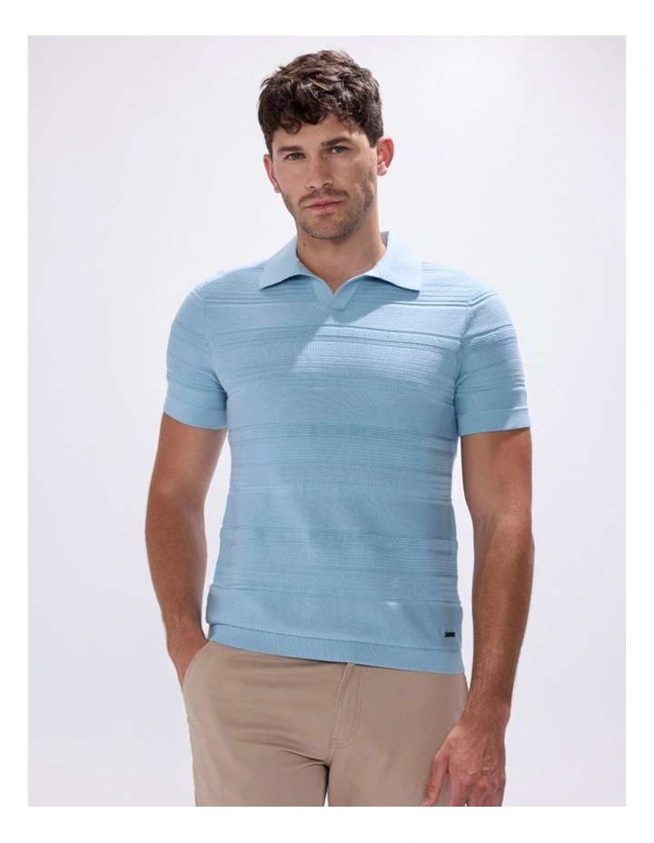 Kole Cotton Jacquard Knit Polo in Sky Blue image 2