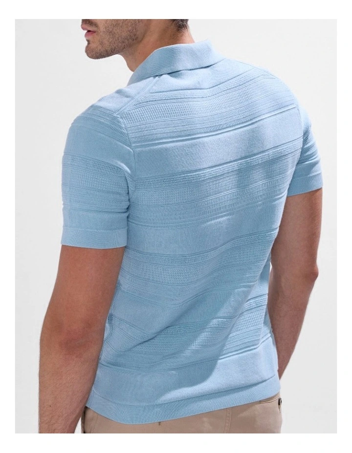 Kole Cotton Jacquard Knit Polo in Sky Blue image 3