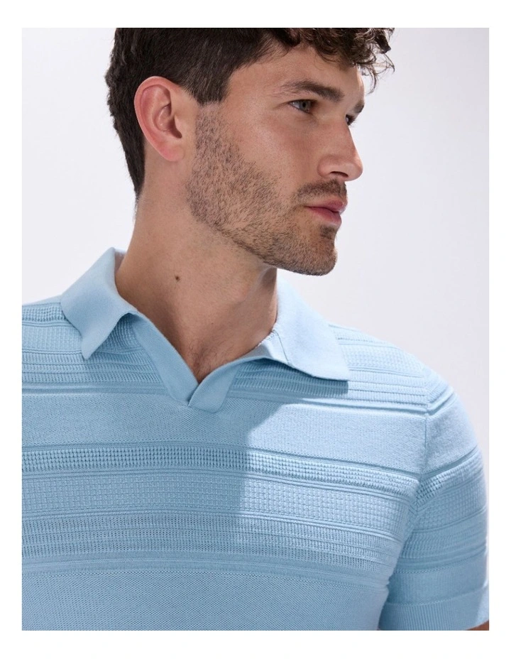 Kole Cotton Jacquard Knit Polo in Sky Blue image 3