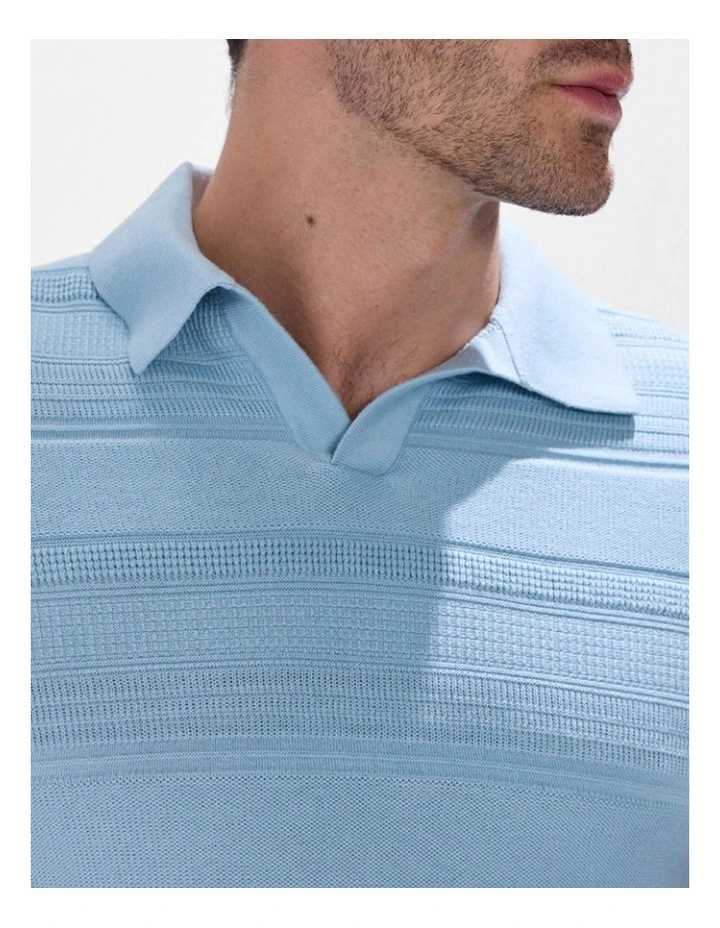 Kole Cotton Jacquard Knit Polo in Sky Blue image 4