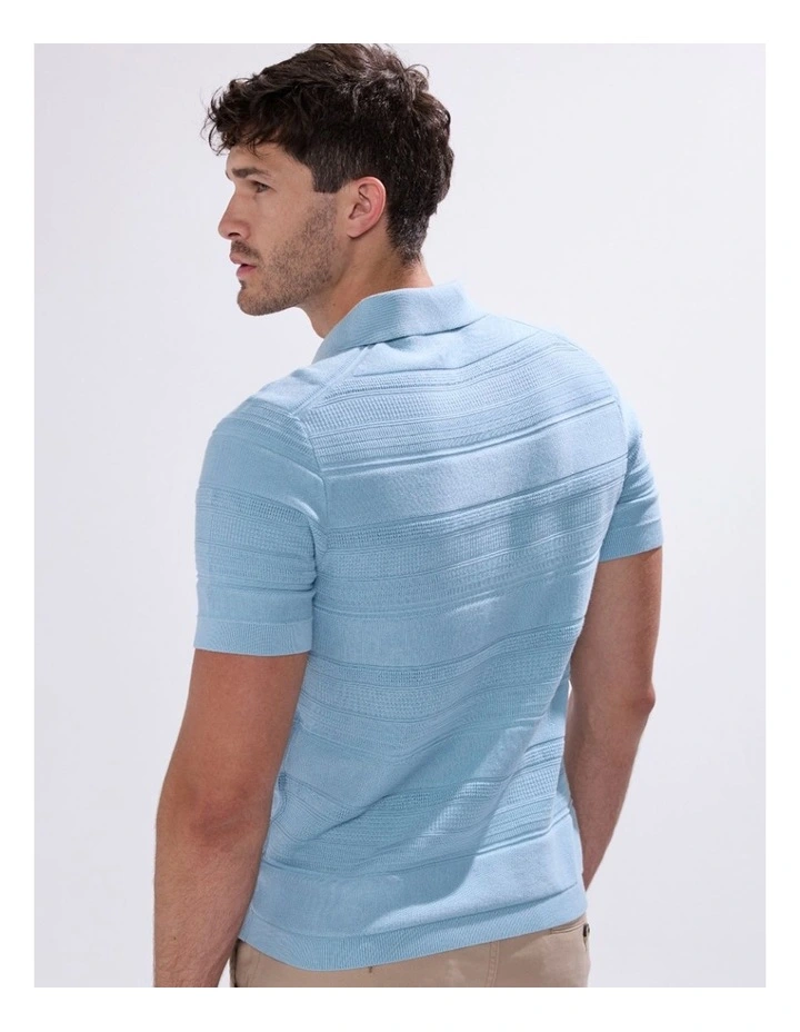 Kole Cotton Jacquard Knit Polo in Sky Blue image 4
