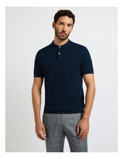 Noah Textured Knit Polo in Opal Blue