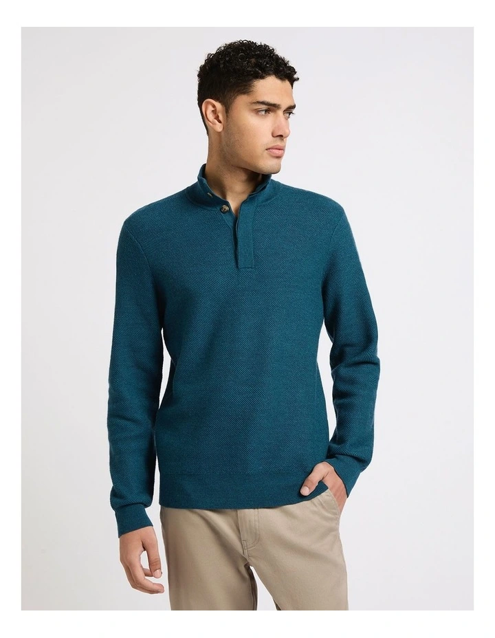 Benny Button Neck Merino Knit in Dark Teal image 1