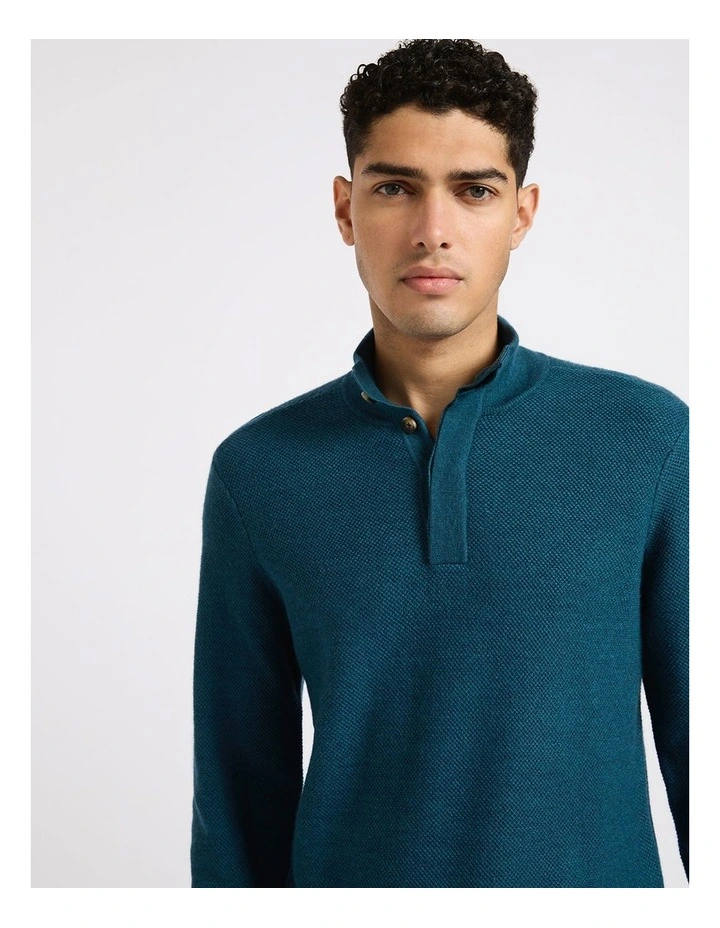 Benny Button Neck Merino Knit in Dark Teal image 2